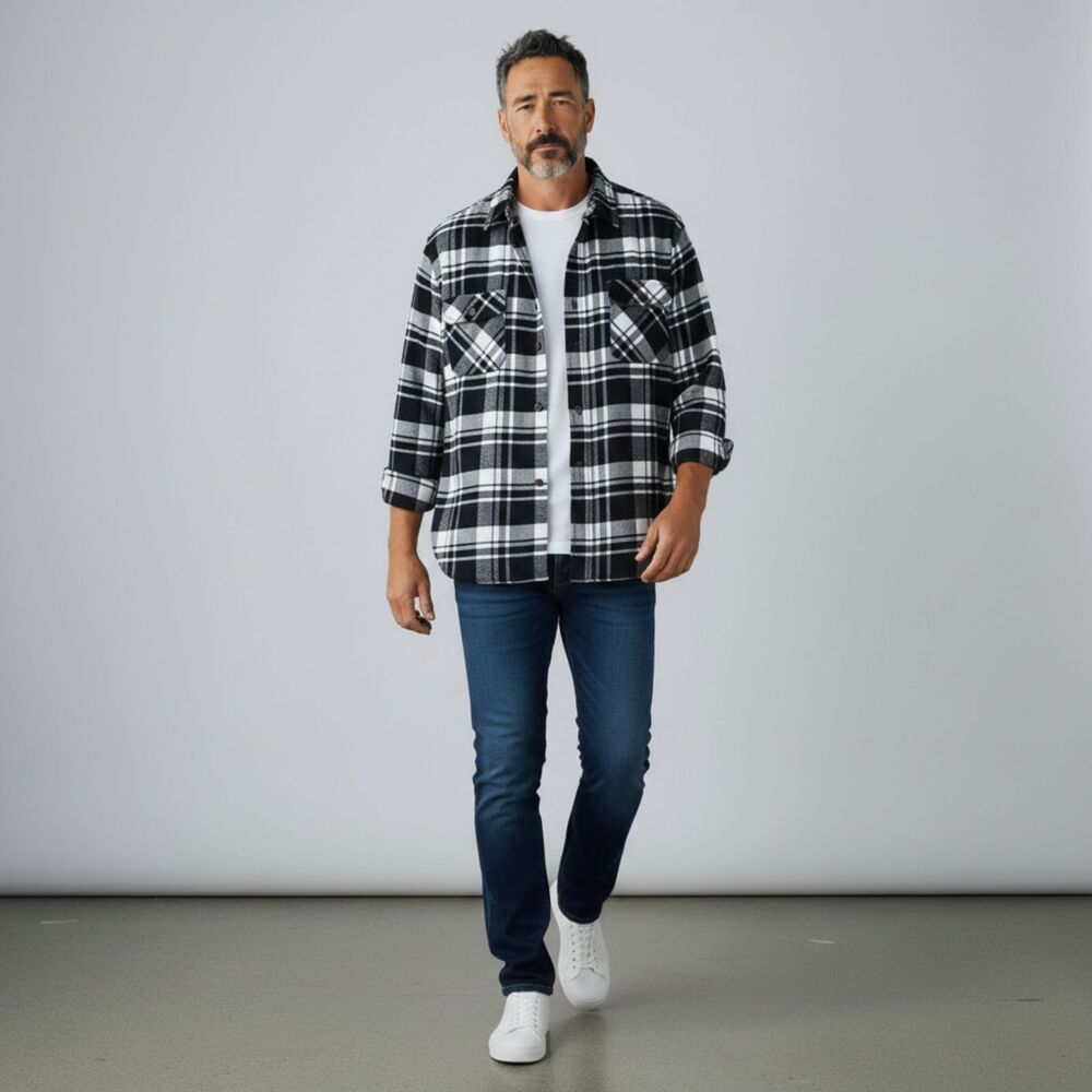 Jachs NY Men’s Black White Plaid Flannel Shirt XL Dual Pocket (No Size Tag)